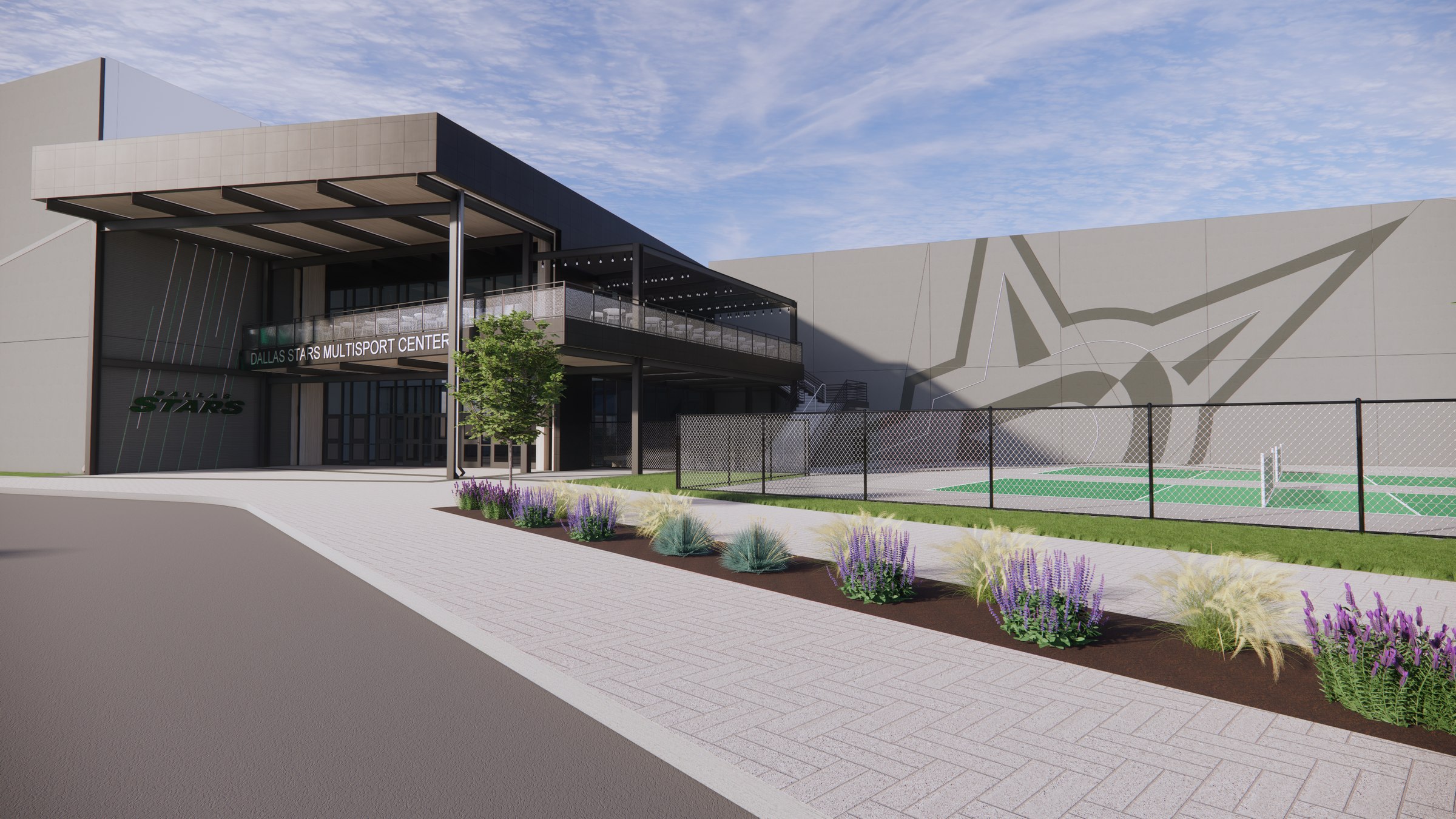 Northlake Stars Sports Center -- east entry dusk render